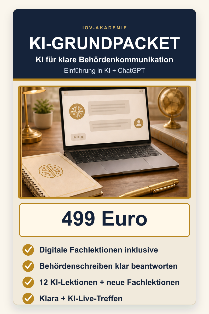 KI-Grundpaket der IOV-Akademie mit Einführung in KI, ChatGPT und digitalen Fachlektionen für Behördenkommunikation
