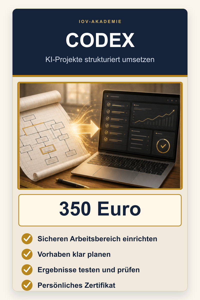 Codex-Kurs der IOV-Akademie für strukturierte KI-Projekte und Behördenkommunikation