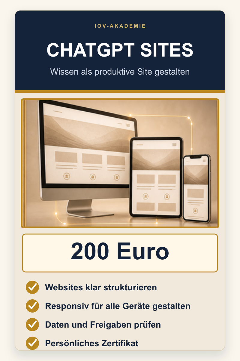 ChatGPT Sites-Kurs der IOV-Akademie für responsive Informationsangebote zur Behördenkommunikation