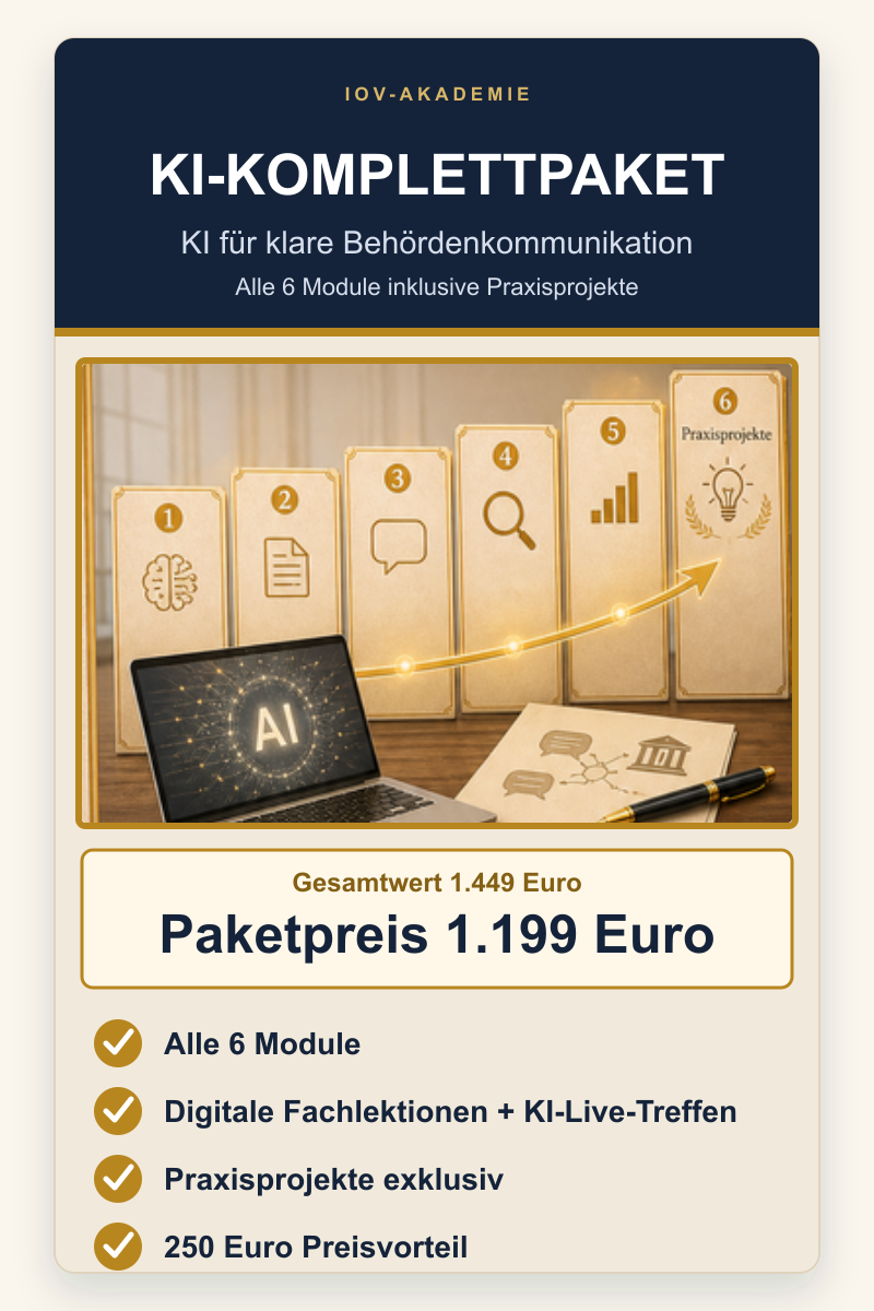 KI-Komplettpaket der IOV-Akademie mit sechs Modulen, digitalen Fachlektionen und Praxisprojekten