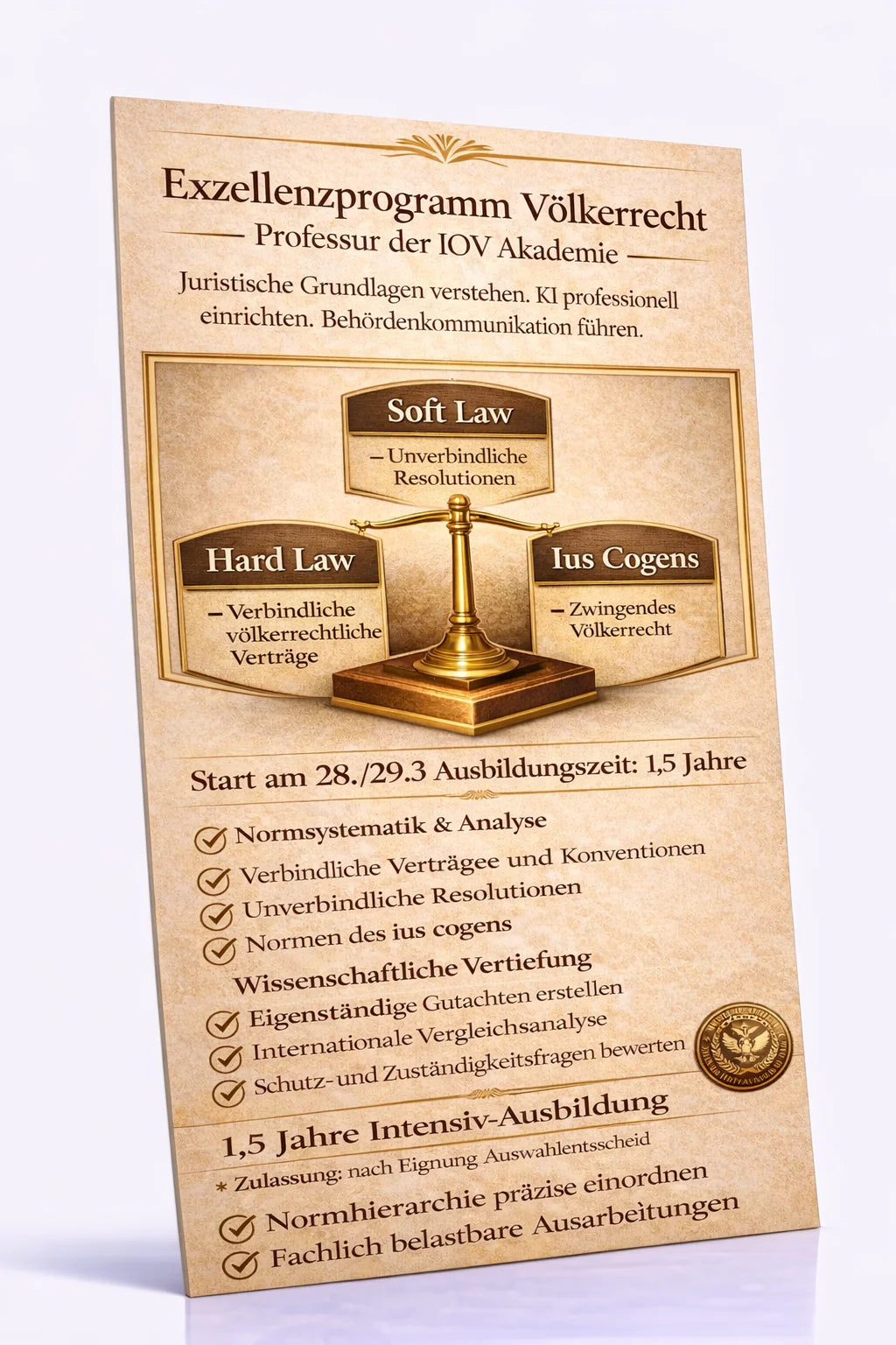 Exzellenzprogramm Völkerrecht – Professur der IOV Akademie Start: 28/29.03